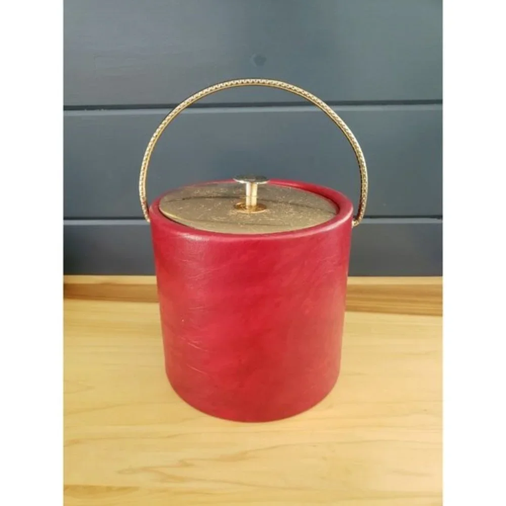 80s Red and Gold Faux‎ Leather Ice Bucket